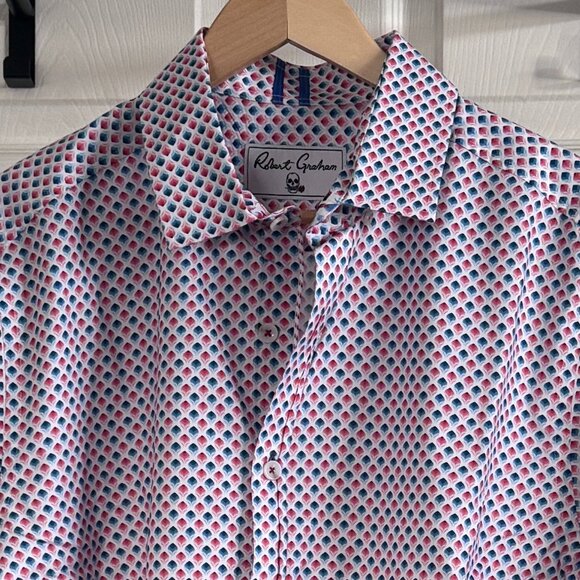 Robert Graham L/S Cotton Men's Button-down Shirt w/ Red & Blue Drop Pattern, XL - Picture 1 of 3